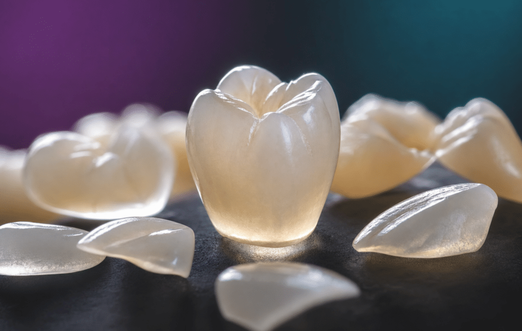 Milled lithium disilicate crown and veneers